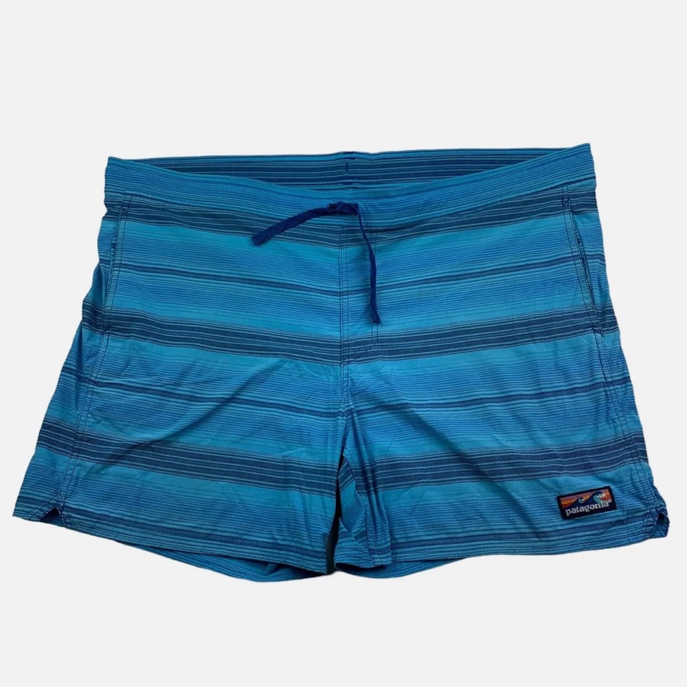 Patagonia Men's Nylon Stretch Board Shorts Swim Trunks Blue Stripe • size Small